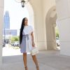Fancy Dream Layan (White/Blue Stripped Midi Dress) | Dresses
